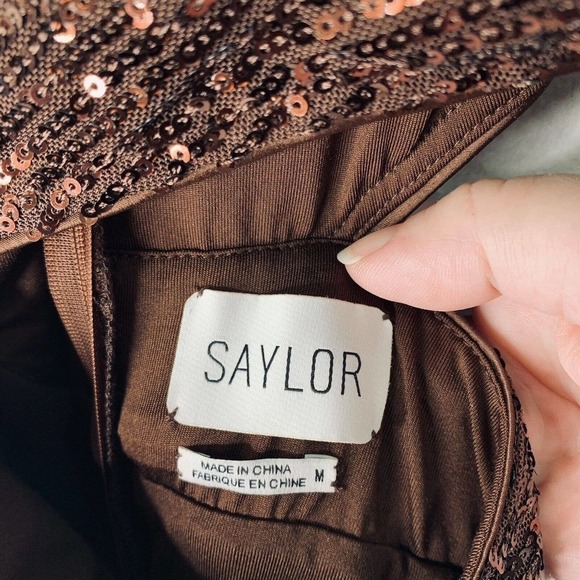 Saylor Harmonie Dress Womens Size Medium NWT $308 Brown Copper Sequin Formal - Picture 10 of 16